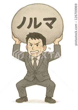 一位西裝革履的男士承受著配額的壓力，描繪了一位背負著巨大配額的商人，感覺被目標壓垮 126709969