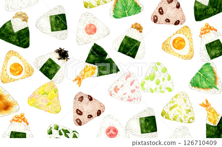 Onigiri background Hand-drawn watercolor illustrations of food and cuisine 126710409