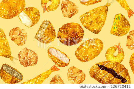 油炸食品背景手繪水彩插圖烹飪和食物 126710411