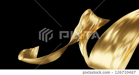 Gold luxury fabric isolated on black background 3D render 126710487