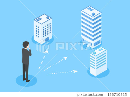 一位西裝革履的男士正在考慮從幾家公司中選擇哪一家 一位西裝革履的男士正在考慮從幾家公司中選擇哪一家 126710515