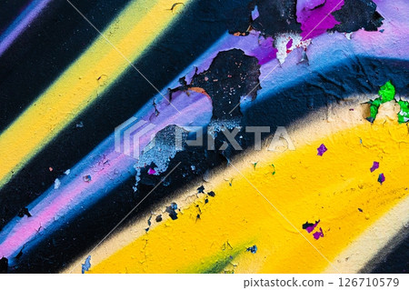 Vibrant Abstract Wall Texture in Bold Yellow, Purple, Black with 80s Retro Vibes 126710579