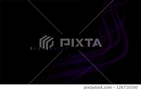 Isolated design element, purple exquisite shiny textured waves on black background 126710580