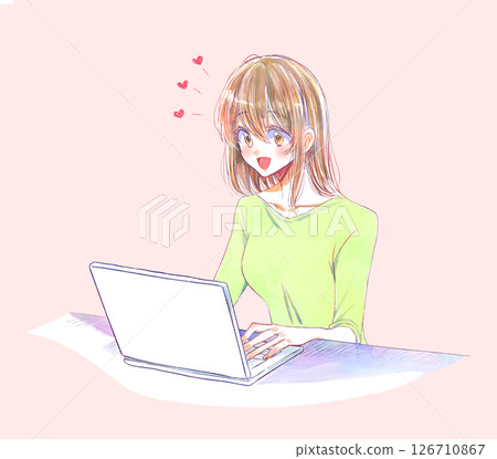 使用筆記型電腦的女人，喜歡促銷 126710867