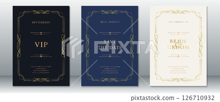 Luxury Wedding Invitation Set with Navy and Gold Borders Luxury Wedding Invitation Set with Navy and Gold Borders 126710932