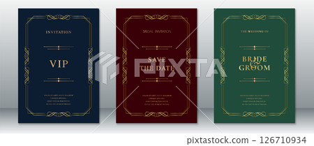 Dark Elegant Wedding Invitation Set with Gold Borders Dark Elegant Wedding Invitation Set with Gold Borders 126710934