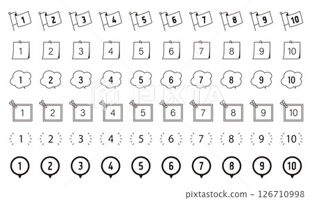 Number icon Order 1 2 3 4 5 6 7 8 9 10 Material Illustration Vector Set 126710998
