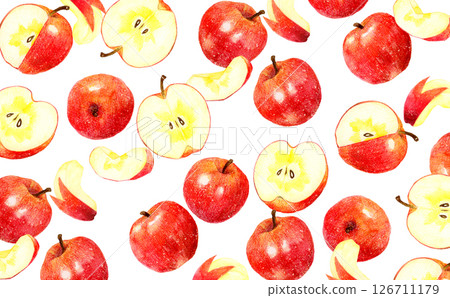 紅蘋果背景水果手繪水彩插畫素材 126711179