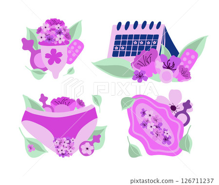 Vector isolated illustration of menstrual set. Women's health. 126711237