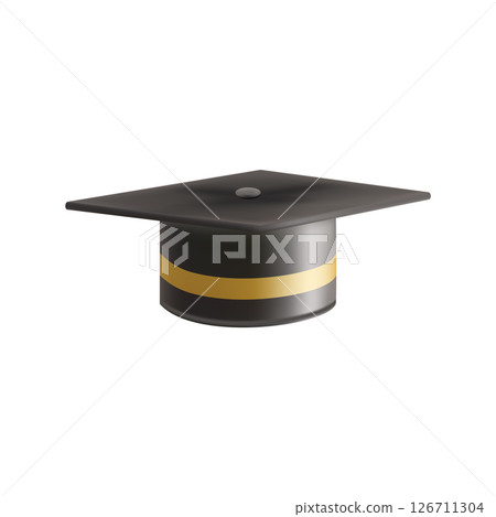 Realistic Black graduate cap. 3D Graduation Doctoral hat. 126711304
