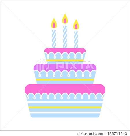 Colorful birthday cake. Three tier cake with decorative frosting 126711340