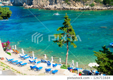 Paleokastritsa beach on Korfu, Greece Paleokastritsa beach on Korfu, Greece 126711684