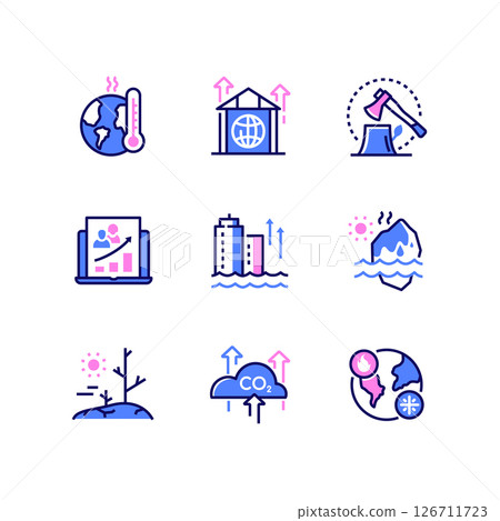 Climate change - modern line design style icons set Climate change - modern line design style icons set 126711723