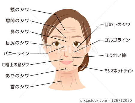 Types of wrinkles, women's faces, beauty, senior women Types of wrinkles, women's faces, beauty, senior women 126712050