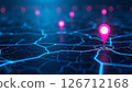 Digital map shows ai tech pins on delivery routes. Future transport logistics displayed. Modern tech, eco concepts combine. Networked urban tech design. Pinpoint precise location. Routes for smart 126712168
