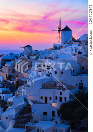 windmill of Oia at sunset, Santorini windmill of Oia at sunset, Santorini 126712541