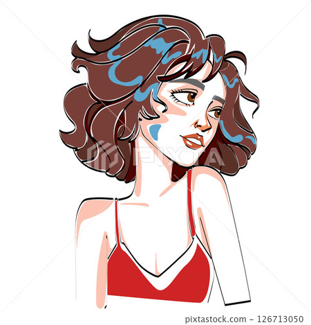 woman looking side art painting sketch style woman looking side art painting sketch style 126713050