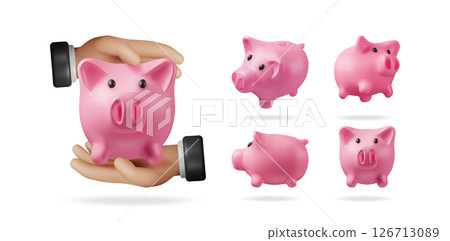 Human hands holding pink piggy bank 126713089