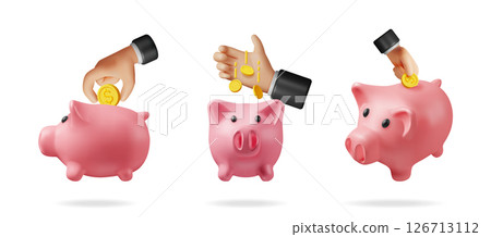 3d vector financial icon set with hand putting coins 3d vector financial icon set with hand putting coins 126713112
