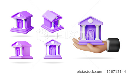 Collection of 3d purple bank building icons Collection of 3d purple bank building icons 126713144