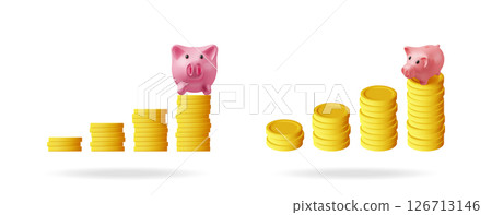 Two illustrations of piggy banks on coins Two illustrations of piggy banks on coins 126713146