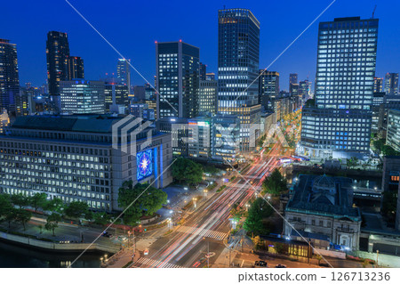 Night view of Osaka Midosuji, Osaka City Hall and Yodoyabashi area Night view of Osaka Midosuji, Osaka City Hall and Yodoyabashi area 126713236
