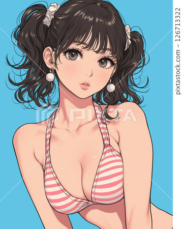 Striped bikini woman illustration 126713322