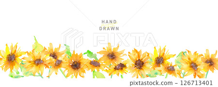 水彩。帶有水彩畫風格的向日葵插圖。向日葵向量素材。夏季向日葵框架。 126713401
