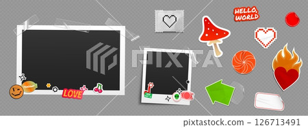 Y2k photo frames set with decorative stickers Y2k photo frames set with decorative stickers 126713491