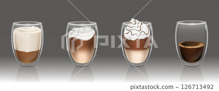 Realistic coffee drink in glass cups 126713492