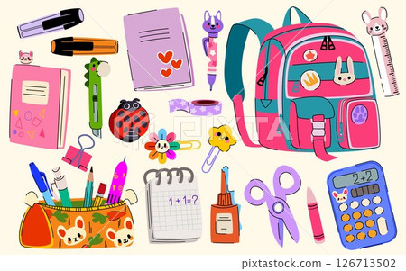 Cute school supplies sticker set 126713502