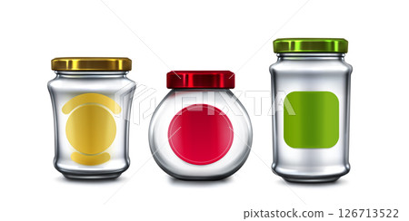 Set of glass jars with colored lids 126713522