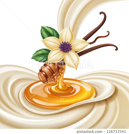 Creamy Swirl of Honey and Vanilla With Floral Accents on transparent background 126713541