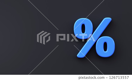 3D percent sign on black background, copy space. 3D rendering 3D percent sign on black background, copy space. 3D rendering 126713557
