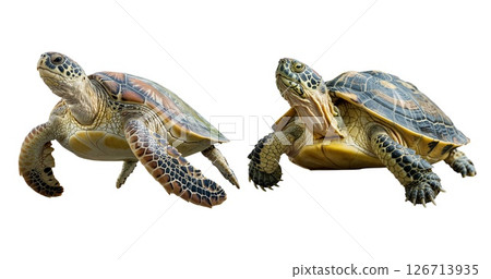 Colorful Sea and Land Turtles on Transparent BG 126713935