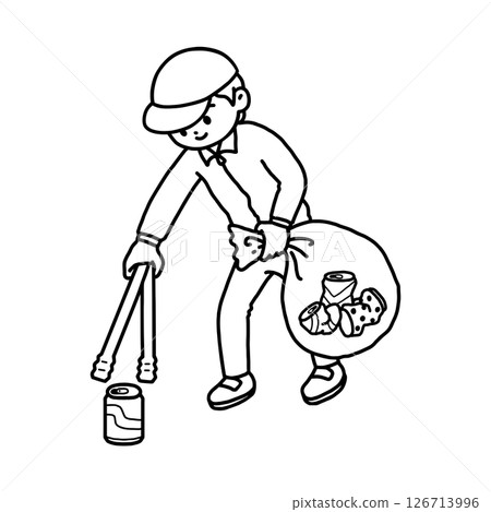 男人撿垃圾的線條畫 126713996