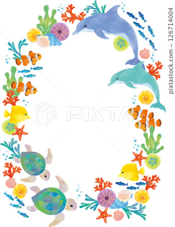 色彩繽紛的海洋生物框架 126714004