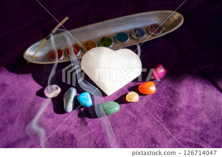 seven chakras stones, energy healing concept 126714047