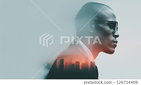 Urban Vision Double Exposure Profile Merging Professional and Cityscape 126714409