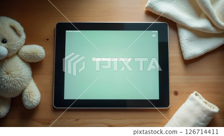 Digital Tablet Displaying Newborn Benefit Program Among Baby Essentials Digital Tablet Displaying Newborn Benefit Program Among Baby Essentials 126714411