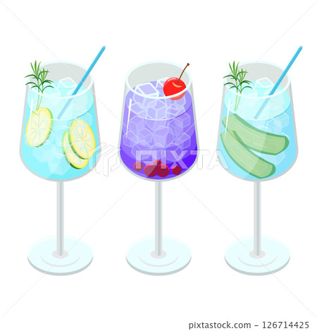 一套帶水果的雞尾酒_等距插圖 一套帶水果的雞尾酒_等距插圖 126714425