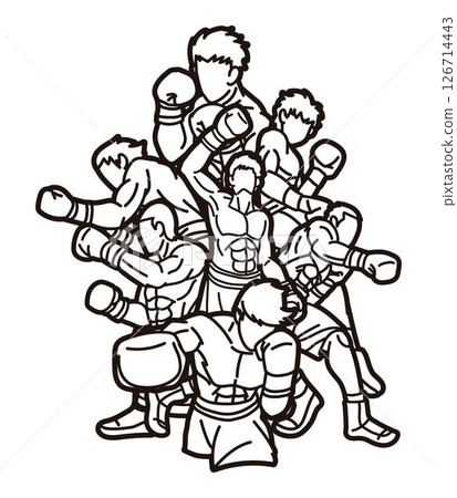 Boxing Sport Group of Boxer Fighter Warrior Mix Action Cartoon Outline Graphic Vector Boxing Sport Group of Boxer Fighter Warrior Mix Action Cartoon Outline Graphic Vector 126714443