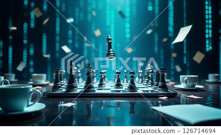 Strategic Chess Game Suspended in Digital Matrix with Business Intelligence Elements Strategic Chess Game Suspended in Digital Matrix with Business Intelligence Elements 126714694