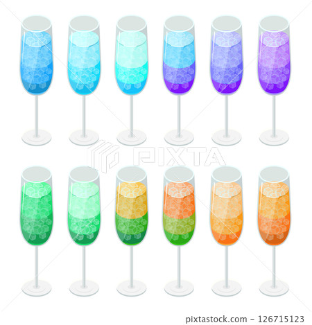 香檳杯中的雞尾酒套裝_等距插圖 香檳杯中的雞尾酒套裝_等距插圖 126715123