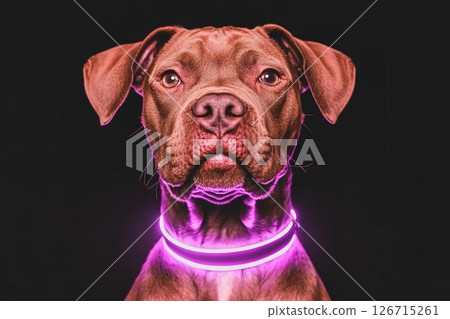 A portrait of a cool dog with a shiny collar 126715261
