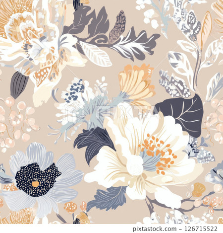 Traditional batik design from Indonesia with floral patterns, suitable for backgrounds 126715522