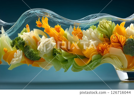 Vibrant Vegetable Bouquet in Glass Vase: A Stunning Display of Fresh Produce Artistry 126716044