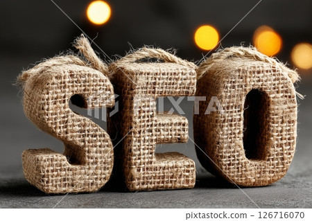 Textile Like Letters Spelling SEO Against a Warm, Blurred Background 126716070