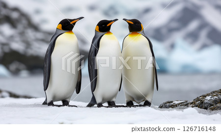 Penguins gathering in a cold, snowy landscape 126716148
