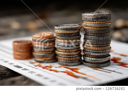 Stacked Coins on Financial Charts Symbolizing Growth and Investment Opportunities 126716281